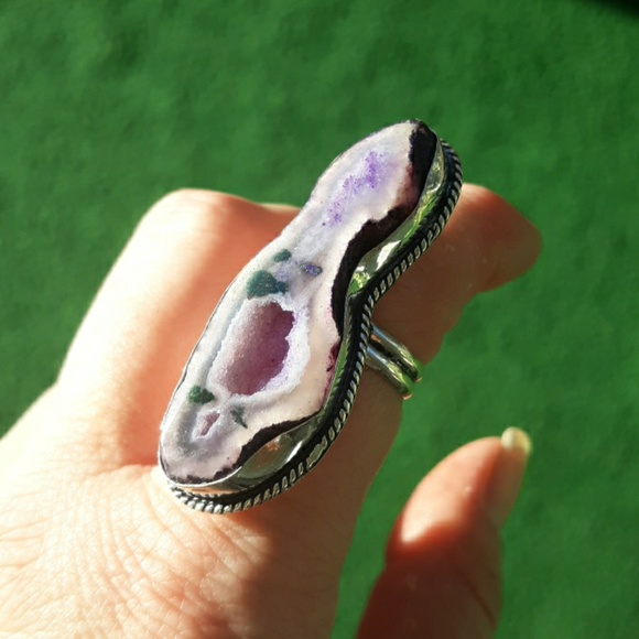 New Solar Quartz Agate Druzy 925 Silver Ring. - Picture 7 of 11